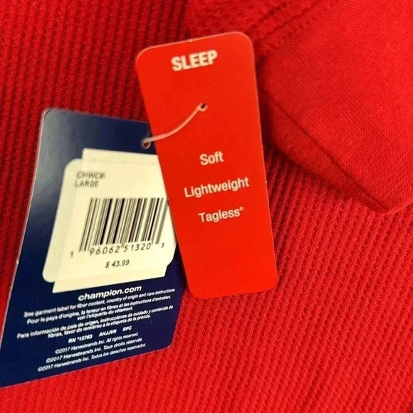 RED HENLEY SZ L CHAMPION NWT COTTON POLYESTER LONG SLEEVE CUFF SOFT LIGHTWEIGHT - Picture 7 of 7